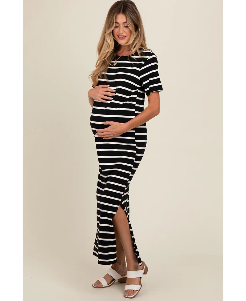 Pinkblush Maternity White Striped Side Slit Maxi Dress