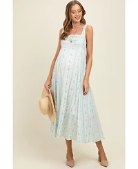 Pinkblush Maternity Light Blue Cotton Floral Square Neck Sleeveless Maxi Dress