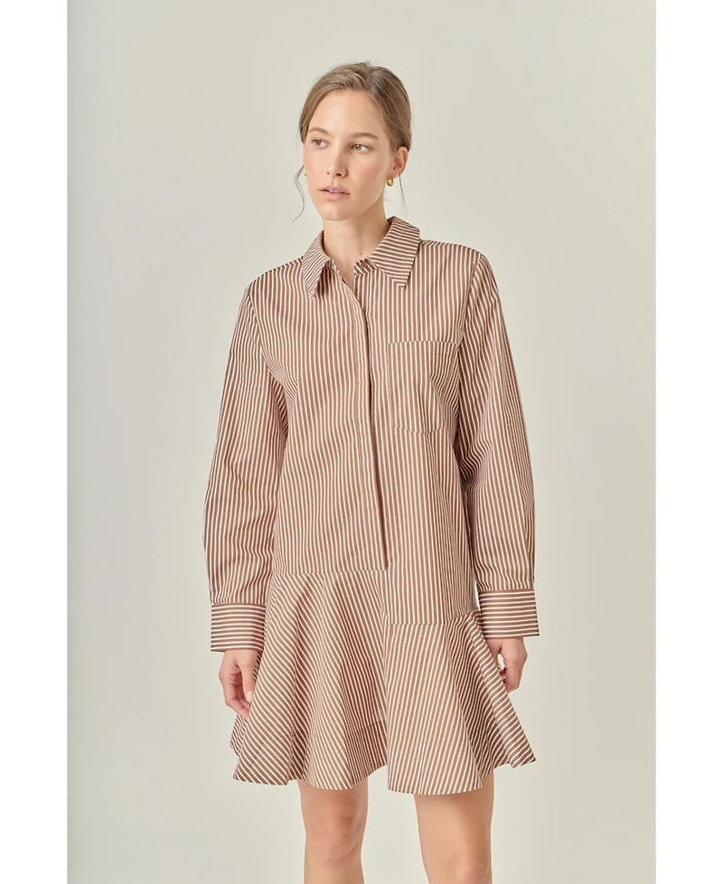 English Factory Women's Stripe Collar Flared Skirt Dress
