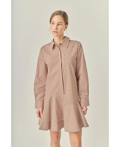 English Factory Women's Stripe Collar Flared Skirt Dress