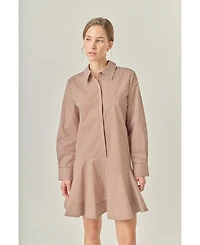 English Factory Women's Stripe Collar Flared Skirt Dress