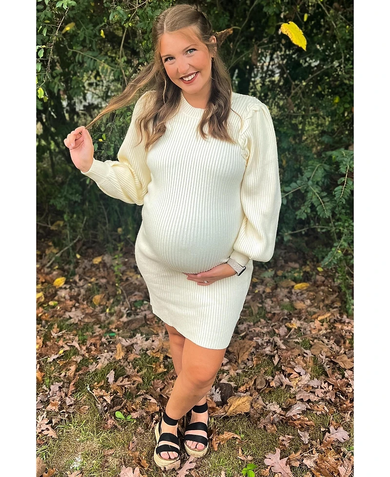 Pinkblush Maternity Camel Bubble Sleeve Sweater Dress
