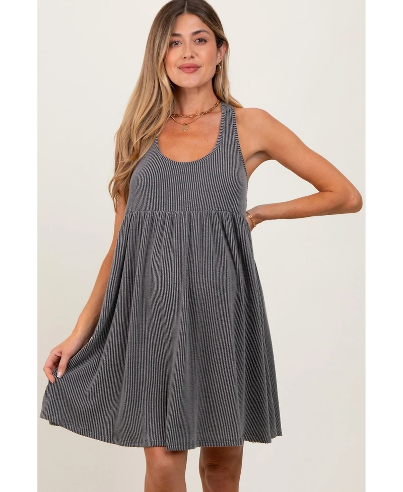 Pinkblush Charcoal Ribbed Sleeveless Open Back Maternity Midi Dress