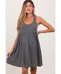 Pinkblush Charcoal Ribbed Sleeveless Open Back Maternity Midi Dress