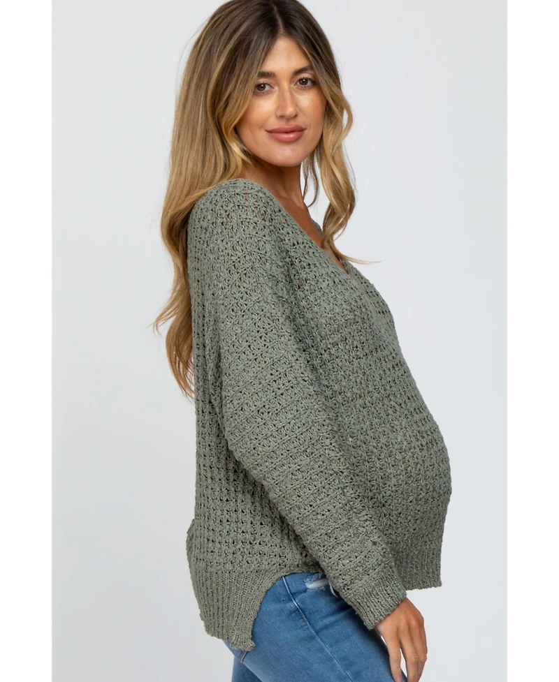 Pinkblush Maternity Olive V-Neck Side Slit Thick Knit Sweater