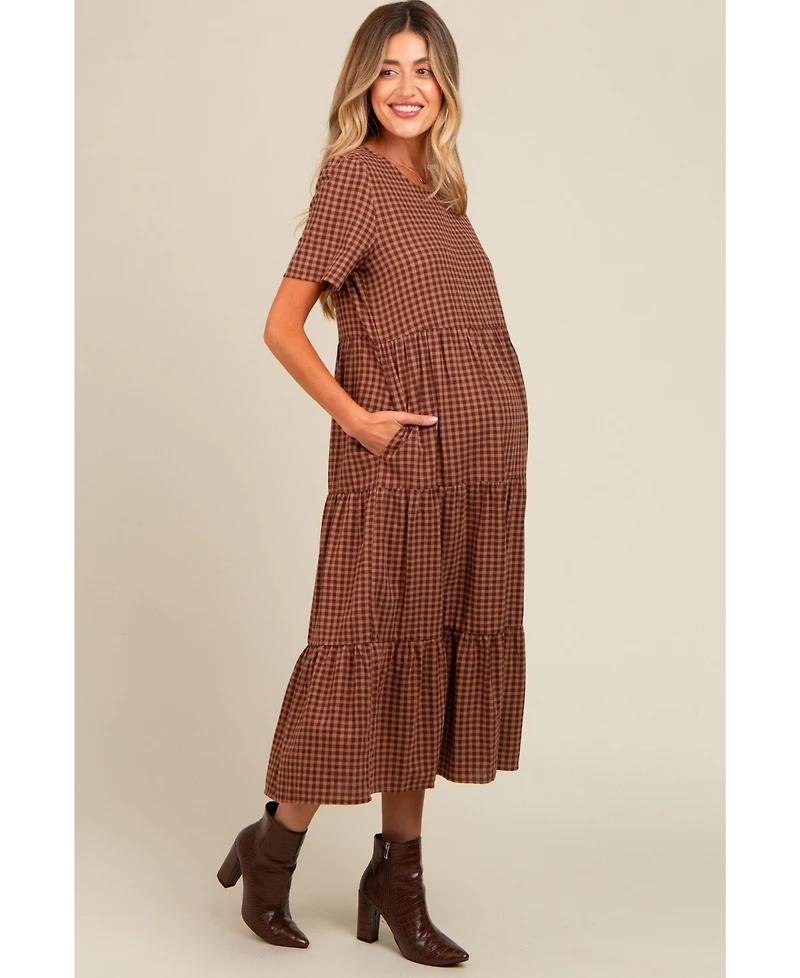 Pinkblush Maternity Black Gingham Tiered Midi Dress