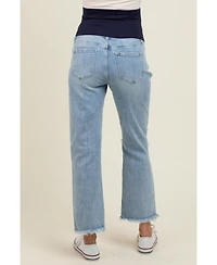 Pinkblush Maternity Light Blue Ripped Knee Fringe Hem Straight Leg Ankle Jeans
