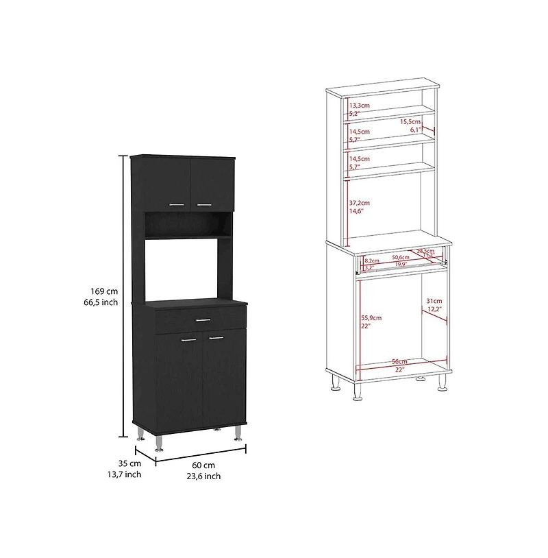 Tuhome Della 60 Pantry Black Mdf