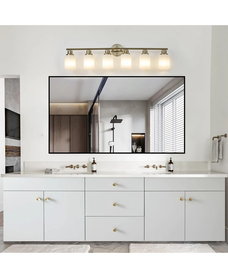 Streamdale Furniture 6-Light Golden Bathroom Vanity Light Fixture, Frosted Glass Shades, Modern Wall Mounted Lighting (No Bulbs)
