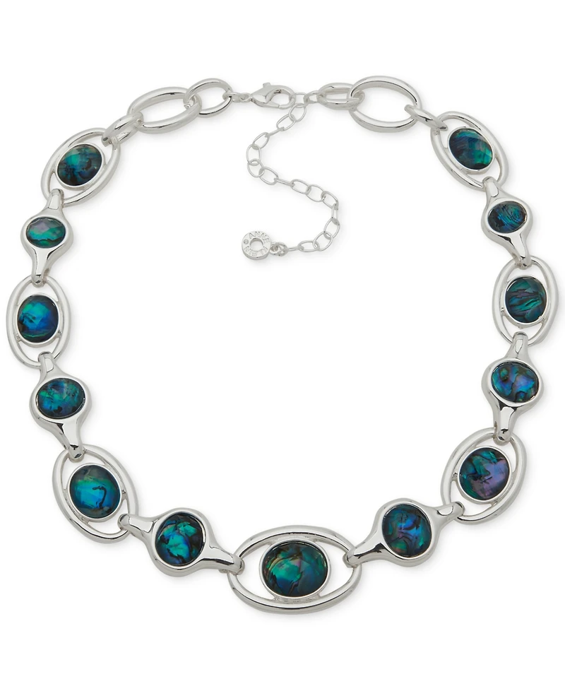 Anne Klein Abalone Silver-Tone Openwork Linked Necklace