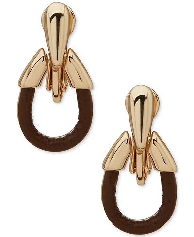 Anne Klein Leather Gold-Tone Teardrop Drop Earrings