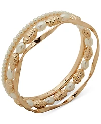 Anne Klein 3-Pc. Imitation Pearl Gold-Tone Texture Bangle Set