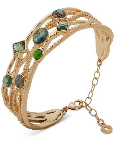 Anne Klein Gold-Tone Multirow Stationed Stones Cuff Bracelet