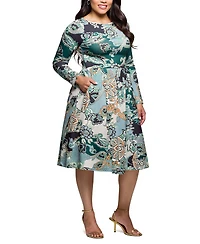 24seven Comfort Apparel Plus Long Sleeve Midi Dress