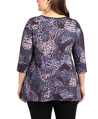 24seven Comfort Apparel Plus Gray Abstract Print V Neck Tunic Top