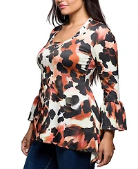 24seven Comfort Apparel Plus Scoop Neck Bell Sleeve Tunic Top