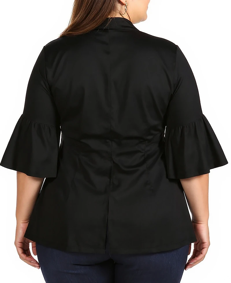 24seven Comfort Apparel Plus Tie Front Bell Sleeve Cardigan Jacket