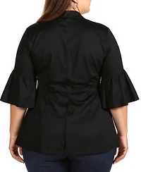24seven Comfort Apparel Plus Tie Front Bell Sleeve Cardigan Jacket