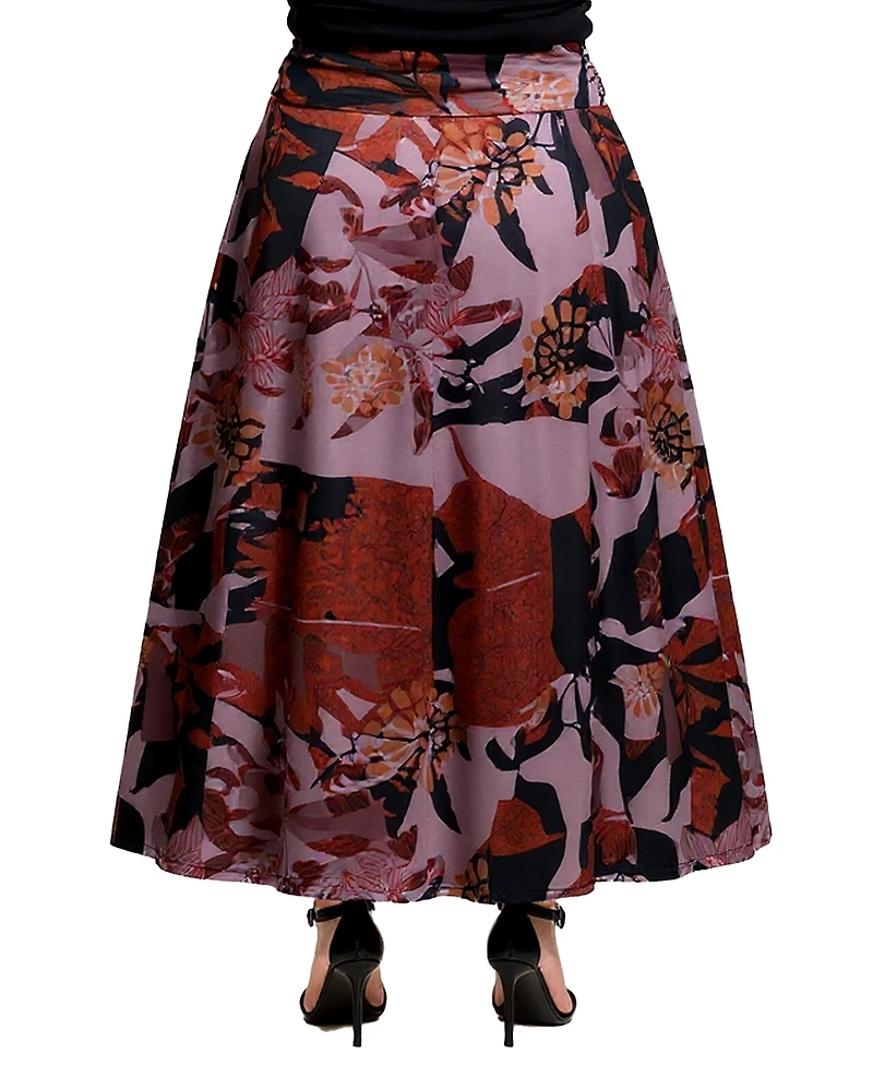 24seven Comfort Apparel Plus Fall Floral Print Maxi Skirts