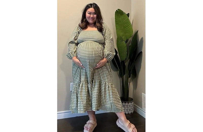 Pinkblush Maternity Olive Gingham Long Sleeve Midi Dress