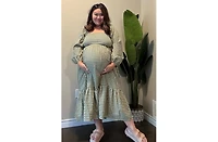 Pinkblush Maternity Olive Gingham Long Sleeve Midi Dress