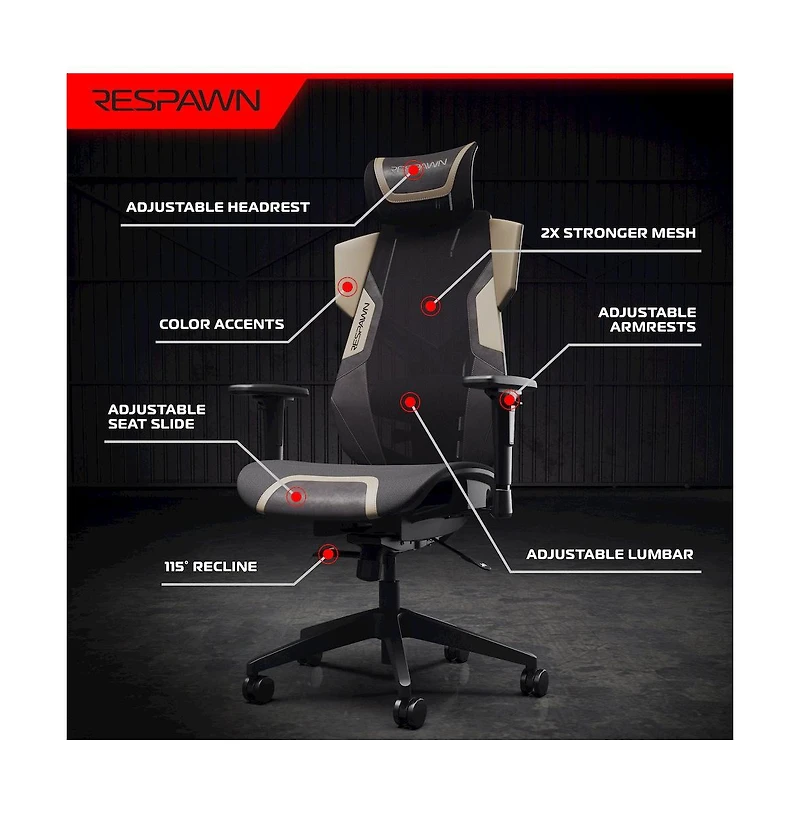 Respawn Gaming Chair With Lumbar Support, With Wheels for Computer/Desk/Office