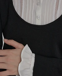 Bcbg Women's Long Sleeve with Embroidered Bib Sweater