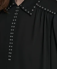 Bcbg Women's Long Sleeve Embellish Trim Top