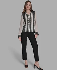 Bcbg Women's Long Sleeve Contrast Lace Top