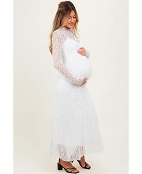 Pinkblush Maternity White Lace Mock Neck Long Sleeve Maxi Dress