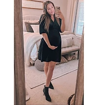 Pinkblush Burgundy Velvet Wrap Front Babydoll Maternity Dress