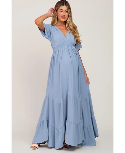 Pinkblush Maternity Light Blue Deep V-Neck Maxi Dress