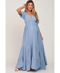 Pinkblush Maternity Light Blue Deep V-Neck Maxi Dress