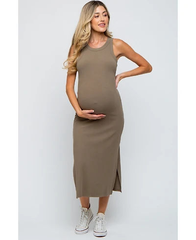 Pinkblush Maternity Taupe Ribbed Side Slit Tank Dress