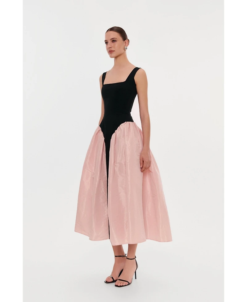 Milla Women's Corset Dress On Straps With A Glossy Midi Skirt