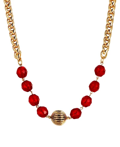 2028 Red Glass Gold Bead Necklace
