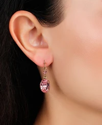 2028 Gold Tone Pink Oval Crystal Earrings