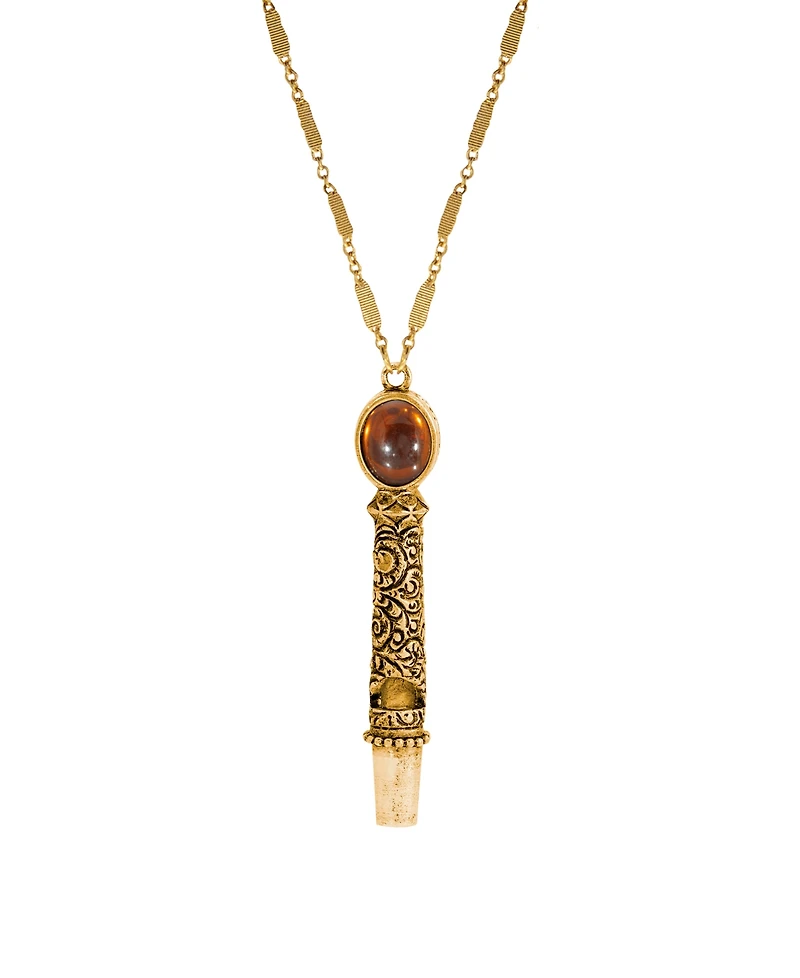 2028 Gold Tone Topaz Crystal Whistle Necklace