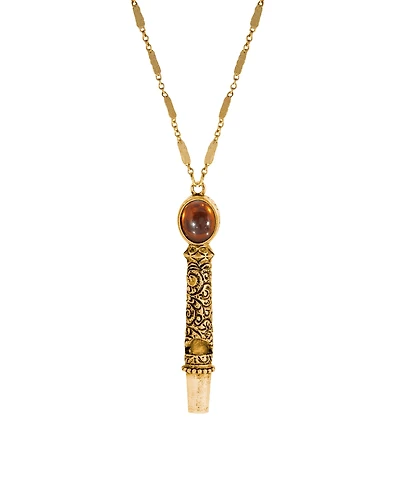 2028 Gold Tone Topaz Crystal Whistle Necklace