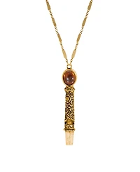 2028 Gold Tone Topaz Crystal Whistle Necklace