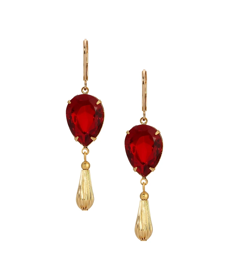 2028 Gold Tone Red Teardrop Crystal Earrings