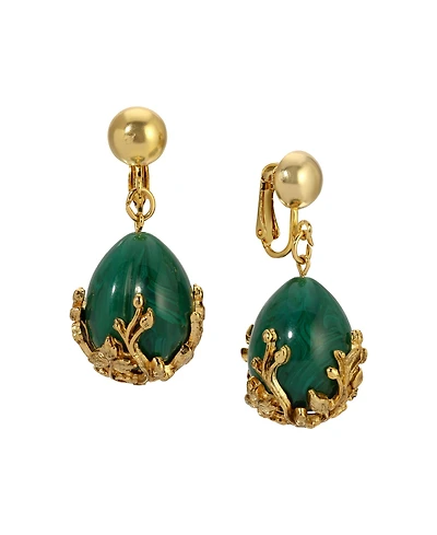 2028 Gold Tone Green Gold Bead Clip Earrings