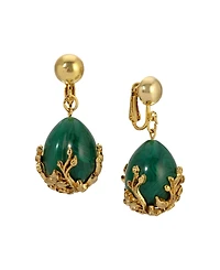 2028 Gold Tone Green Gold Bead Clip Earrings