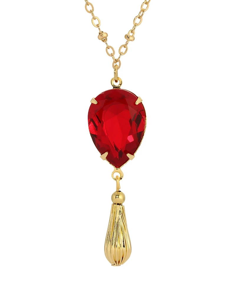 2028 Gold Tone Red Teardrop Crystal Necklace
