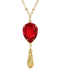 2028 Gold Tone Red Teardrop Crystal Necklace