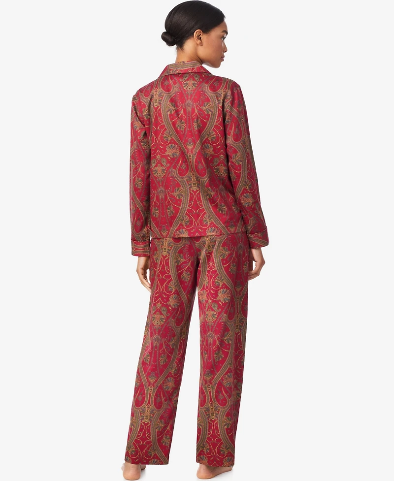 Lauren Ralph Women's Long Sleeves Notch Collar Pajama Set