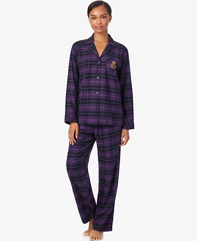 Lauren Ralph Women's Long Sleeves Notch Collar Pajama Set
