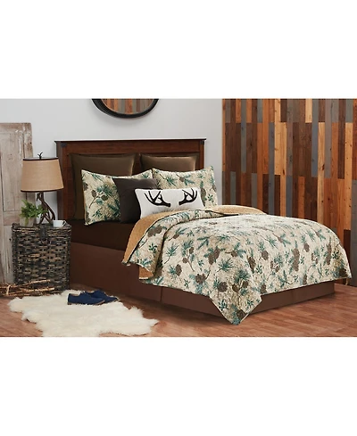 Rustic Pinecones & Needles Twin Quilt Set Lodge Cabin Bedding w/ Sham