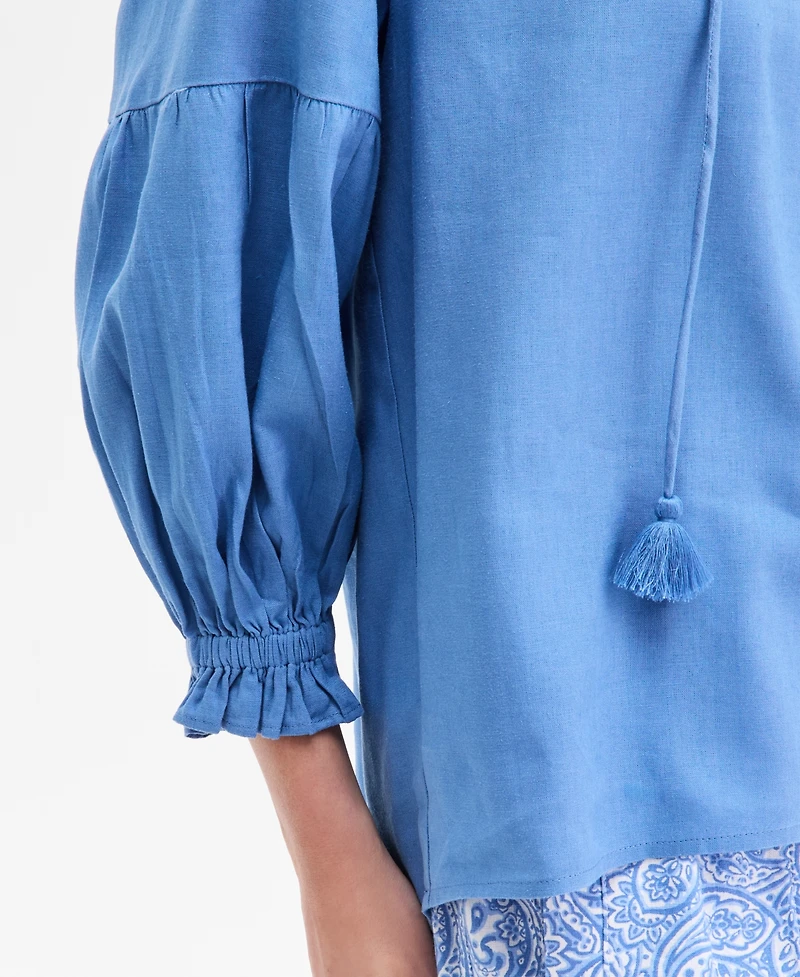 Nautica Jeans Women's Split-Neck Ruffled-Trim Blouse