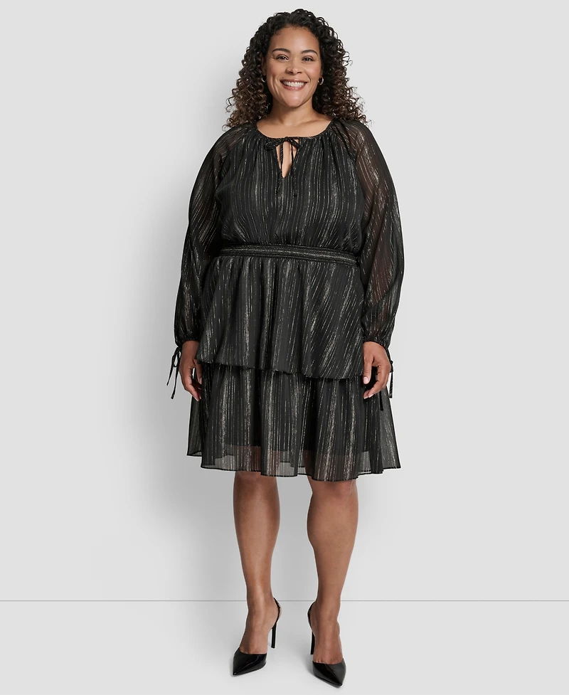 Dkny Plus Long Sleeve Jewel Neck Dress